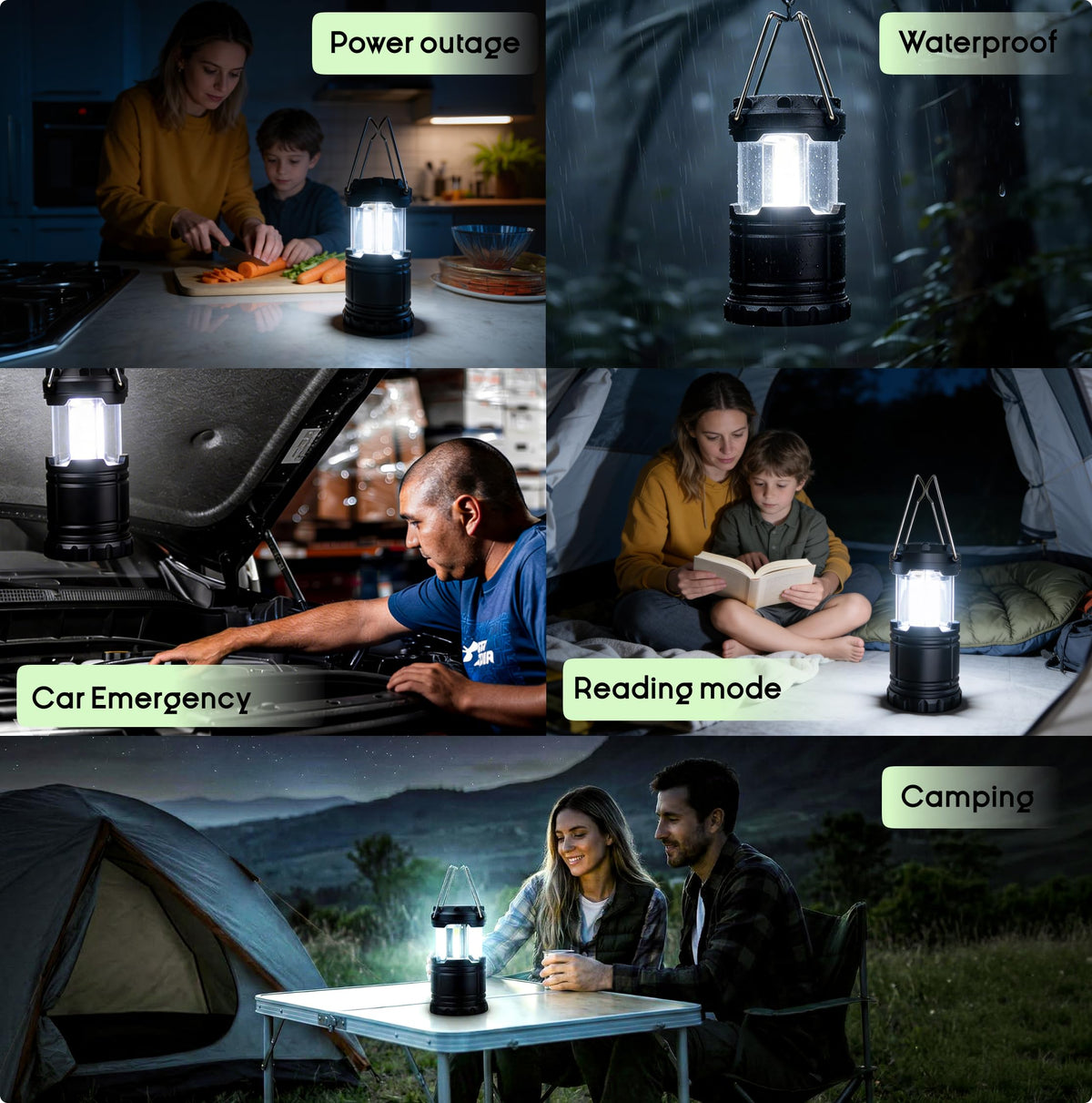 MalloMe Camping Lights Lantern Flashlights, Battery Powered Operated Lamp Lanterns for Power Outages, Camping Essentials Solar and Rechargeable Options for Outdoor, Home, Emergency, Hurricane Survival