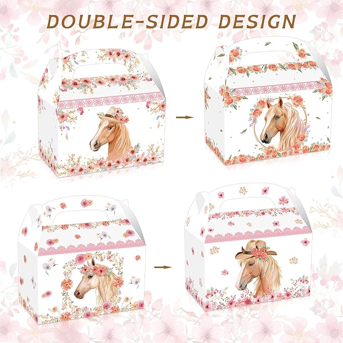 BACH AND BOOZY 12 PCS Horse Party Favors Supplies Horse Party Treat Boxes Cookies Snacks Boxes for Western Cowboy Cowgirl Theme