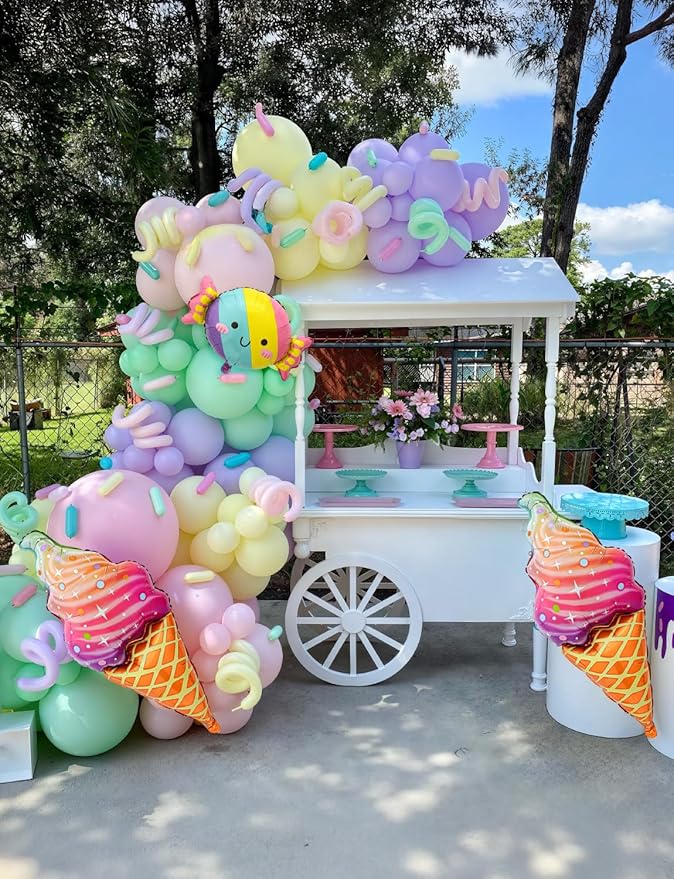 Pastel Balloon Arch Garland Kit - Ice Cream Balloon Arch Pastel Rainbow Balloons, Candy Ice Cream Foil Balloons for Birthday Baby Shower Party Decorations, Photo Backdrop
