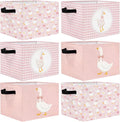 CHENGU 6 Pack Pink Silly Goose Storage Bin Cute Collapsible Storage Basket for Girl Large Foldable Laundry Box with Handle Decorative Clothing Basket for Girl Nursery Bedroom Home Baby Shower Birthday