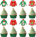 Ugly Sweater Cupcake Toppers, 40 PCS Christmas Ugly Sweater Cupcake Toppers Party Decorations, Christmas Holiday Cake Decoration Food Picks Topper for Xmas Birthday Holiday Party Decorations Supplies