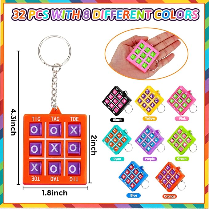 32PCS Tic Tac Toe Game Birthday Party Favors Goodie Bags Stuffers for Kids 3-5 4-8 8-12 Summer End of Year Student Gifts from Teacher Classroom Treasure Carnival Prize Box Return Gift Pinata Keychain