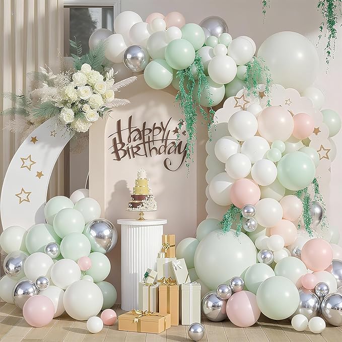 127pcs Boho Balloon Garland Kit, Pastel Teal Pink White Balloons Assorted Colors and Sizes for Wedding Engagement Anniversary Bridal Shower Baby Shower Birthday Party Decorations for Girls