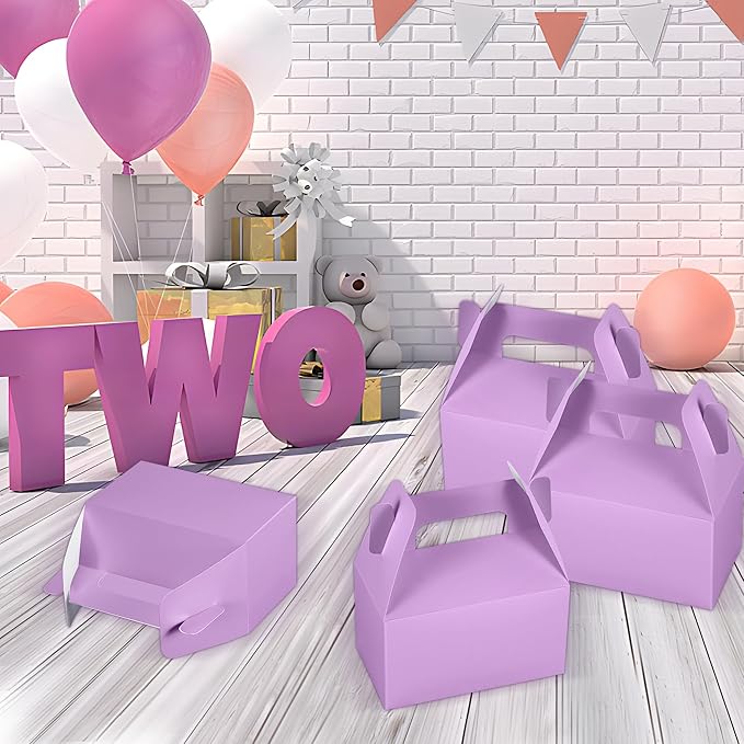 XAGLVV 24 Pack Purple Paper Gable Boxes with Handles,Treat Goodie Party Favor Gift Box for Wedding, Birthday, Baby Shower, Graduation Decoration Supplies