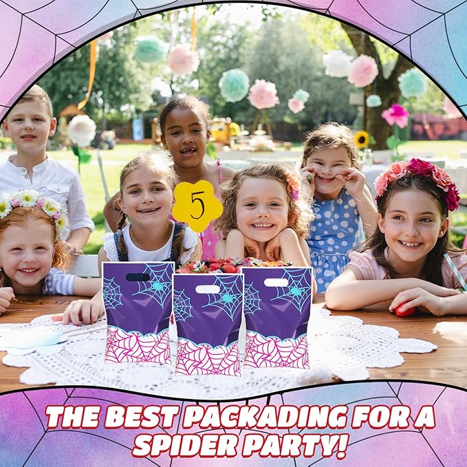 Eccliy 30 Pcs Spider Party Favors Bags Purple Spider Web Cartoon Candy Gift Bags for Theme Party Decorations Goodie Supplies