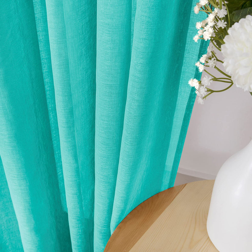 Short Sheer Curtains Linen Textured Living Room Curtain Sheers Light Filtering Rod Pocket Voile Curtains for Bedroom