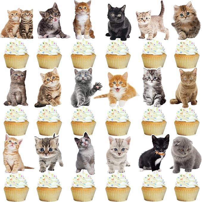 36pcs Baby Cat Cupcake Toppers Cute Cat Cupcake Toppers Kitten Pet Birthday Party Decoration for Kitty Cat Theme Birthday Party Baby Shower Supplies