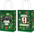 Grencian 16Pcs Video Game 8th Birthday Party Favor Bags Green Gamer 8th Birthday Candy Treat Gift Goodie Bags with Handles Gaming Level 8 Decorations for Boys Kids 8 Years Old Party Favors