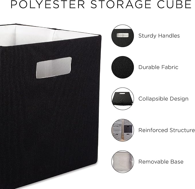 DII Poly-Cube Storage Collection Hard Sided, Collapsible Solid, Large, Black