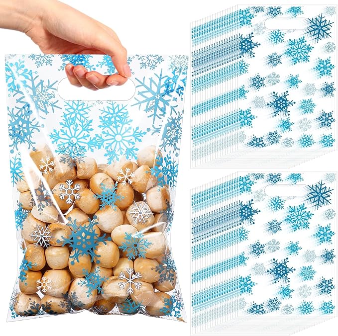Pasimy 100 Pcs Treat Bags He is Risen Gift Bags Easter Party Goodie Candy Plastic Favor Pouches for Religious Theme Bible School Party Decorations Supplies(Light Blue,Snowflake)