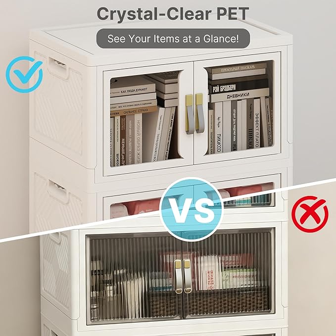 UAMFURI Stackable Storage Bins with Lids, Clear Doors, Large Storage Cabinet Foldable Collapsible Closet Organizers for Bedroom Dorm Office (2, White, 120, Quarts)