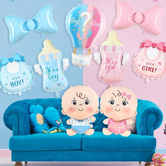 Gender Reveal Decoration Set - Includes Boy or Girl Baby Shower Foil Balloon for Boy or Girl Baby Shower Party Decoration 9 Pcs