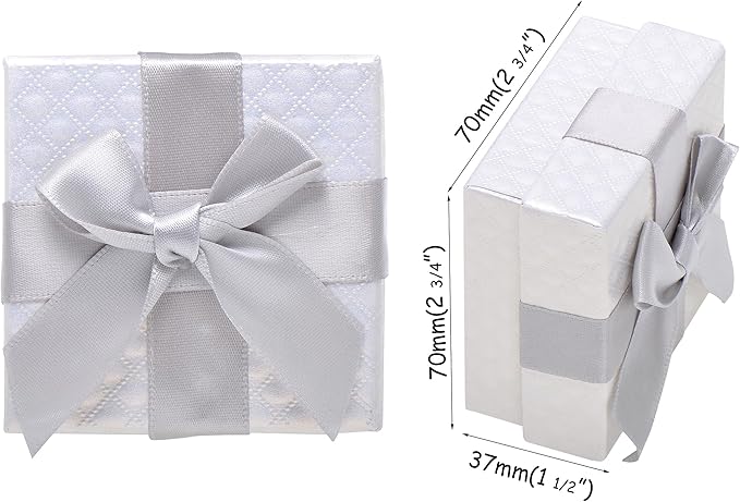 Pearl Miner 2.8 x 2.8 x 1.4 Inches Jewelry Gift Boxes with White Ribbon Bow, 6 Pack