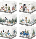 CHENGU 6 Pack Winter Storage Basket Collapsible Winter Basket for Gifts Buffalo Plaid Holiday Decor Large Snowman Bin Foldable Tree Box with Handle for Bedroom Office Home