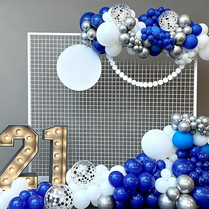 60pcs Blue and Silver Balloons, 12 Inch Royal Blue White Silver Confetti Balloons for Birthday, Baby Shower, Graduation Class of 2026, Father’s Day Party Decorations