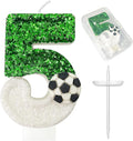 Birthday Candles，Soccer Birthday Decorations，Soccer Cake Topper,for Girl and boy Cake Toppers, Wedding Cakes, Anniversaries, Party Celebrations, Birthday Decorations (Green White, Number 5)