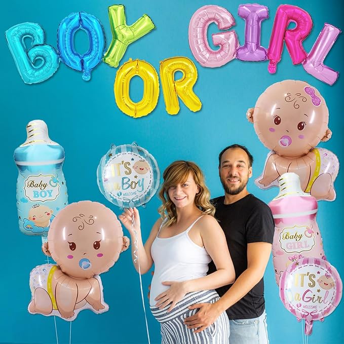 10 Pcs Gender Reveal Balloons, Baby Balloon Baby Shower Foil Balloons Boy Or Girl Letter Balloon,Boy Girl Mylar Balloons for Welcome Home birthday Gender Reveal Party Decorations