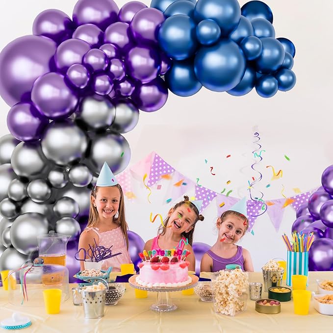 Metallic Purple and Blue Balloon Arch Garland Kit-Metallic Blue Silver Balloon 122Pcs for Christmas,Baby Shower,Graduation,Halloween,Birthday,Bachelorette.