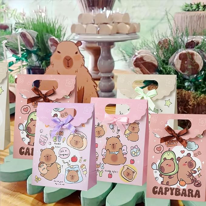 BACH AND BOOZY 12PCS Capy Party Favor Bags Capy Goodie Gift Treat Bags Capy Birthday Capy Boxes for Birthday Party Supplies