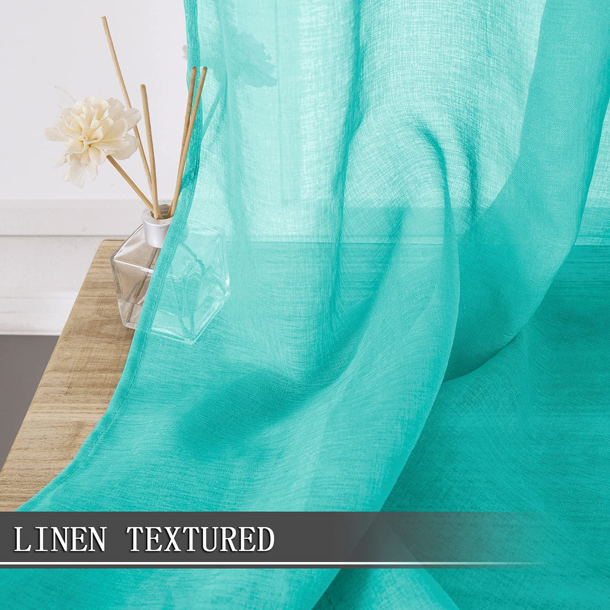 Short Sheer Curtains Linen Textured Living Room Curtain Sheers Light Filtering Rod Pocket Voile Curtains for Bedroom