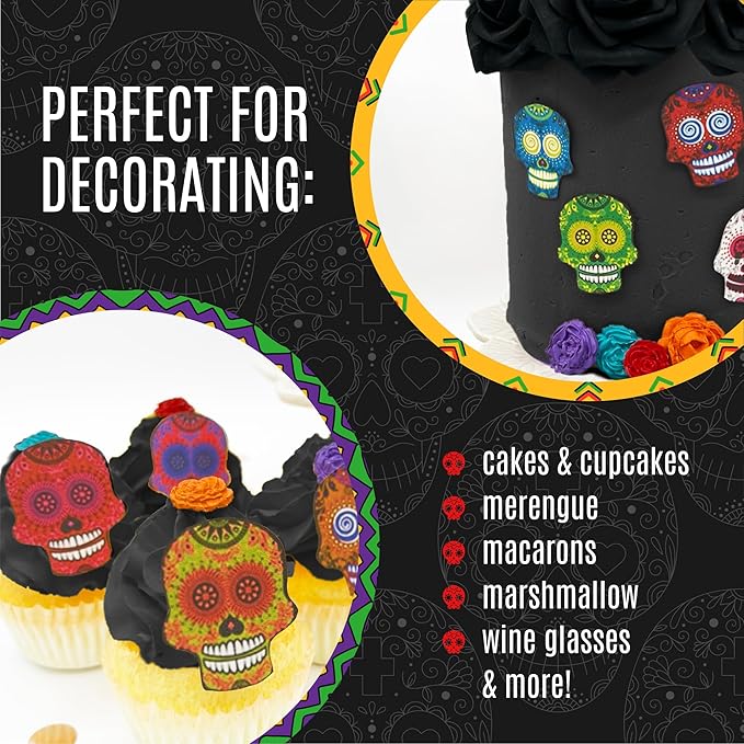 Sugar Robot Inc. Sugar Skulls - Set of 24 - Edible Halloween Cake Toppers