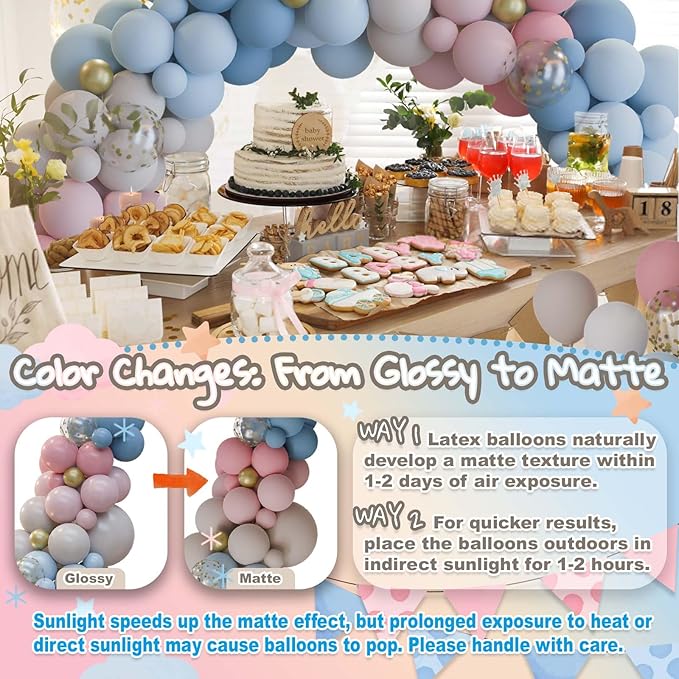 158pcs Gender Reveal Balloons Arch Kit, Dusty Pink Blue Gold Sand White for Gender Reveal Boho Bridal Bear Birthday Party Supplies Boy or Girl Baby Shower Decorations