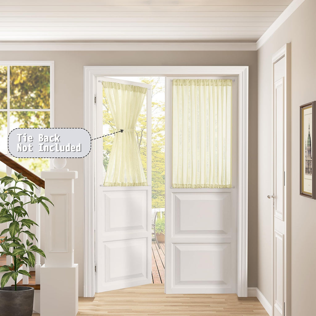 Short Sheer Door Curtain Closet Linen Textured Curtain Sheers Doorway Light Filtering Voile Patio Glass Doors Rod Pocket Curtains French Door