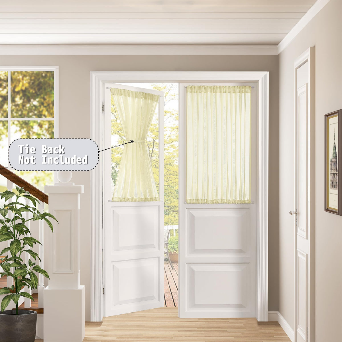 Short Sheer Door Curtain Closet Linen Textured Curtain Sheers Doorway Light Filtering Voile Patio Glass Doors Rod Pocket Curtains French Door