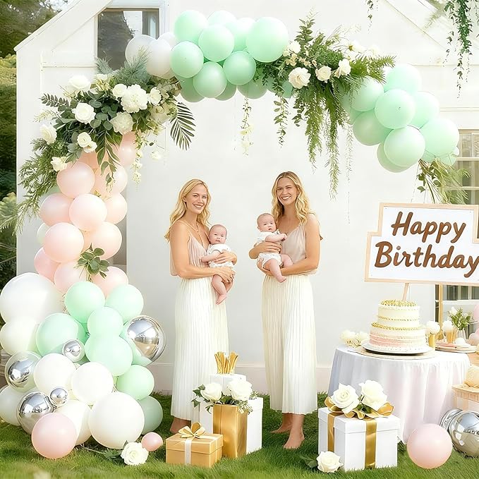 127pcs Boho Balloon Garland Kit, Pastel Teal Pink White Balloons Assorted Colors and Sizes for Wedding Engagement Anniversary Bridal Shower Baby Shower Birthday Party Decorations for Girls