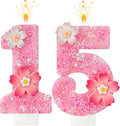 Pink Flower Birthday Candle,Number Birthday Candles for Cake, Ideal Birthday Parties Cake Decor, Wedding Anniversary and Other Celebrations (Number 15, Pink)