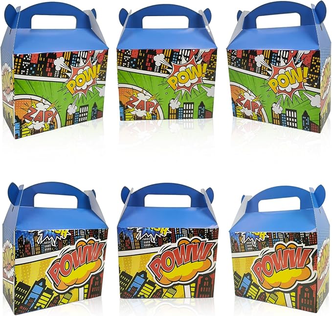 10PCS Super City Heroes Theme Party Treat Boxs Goodies Candy Gift Bags for Party Favor Boxes with Handles Perfect for Birthday Party Wedding Christmas Baby Shower
