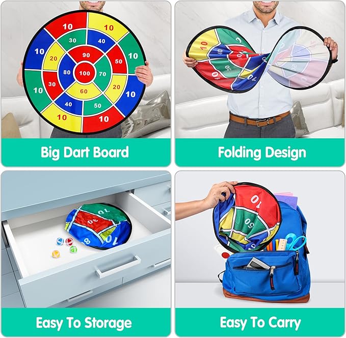 Kids Dart Board Game Set-29 inchs, Board Games with 16 Stick Balls, Summer Indoor Outdoor Toys Games for Kids Ages 4-8, Birthday Party Games Yard Toys for Kids Ages 3 4 5 6 7 8 9 10 11
