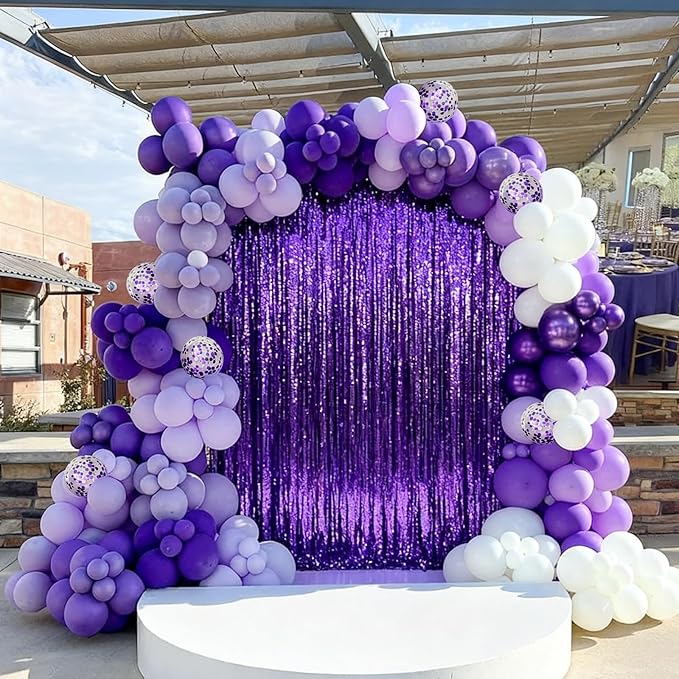 60pcs 12inch Metallic & Pastel Purple Confetti Balloons Kit – Includes Dark Purple, Lavender, Confetti Balloons for Wedding, Baby Shower, Birthday, Graduation Decorations