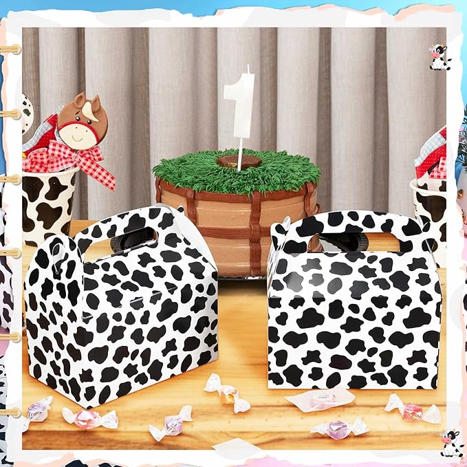 Epakh 24 Pack Cow Party Favor Treat Boxes Candy Treat Present Boxes Cow Print Gift Bags Farm Goodie Boxes for Birthday Wedding Party Supplies Decoration Baby Shower