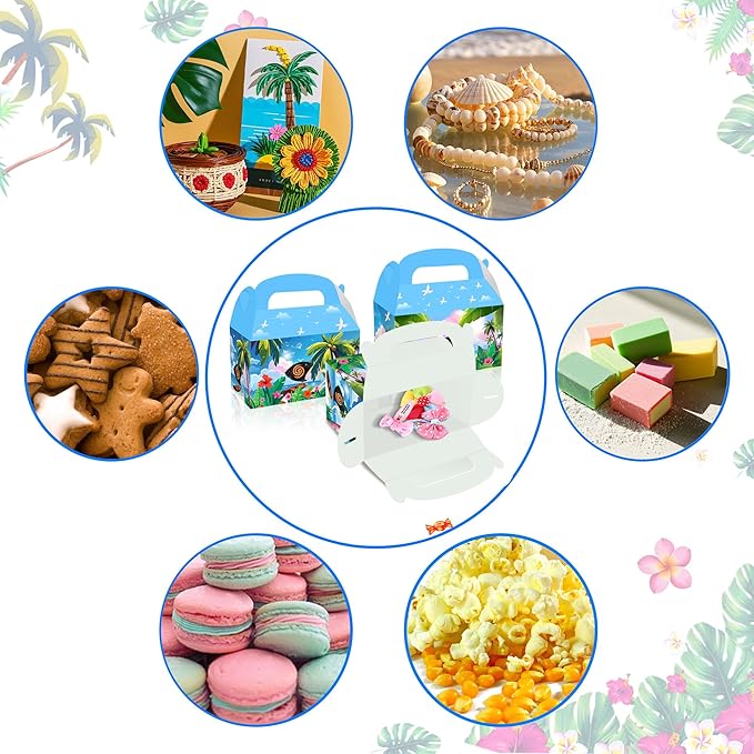 JeVenis 12 PCS Hawaii Party Treats Goodies Candy Gift Box Hawaii Birthday Party Supplies Hawaii Party Favors Treat Goodies Sweets Favors Bags Boxes for for Birthday Halloween Luau Party Decorations