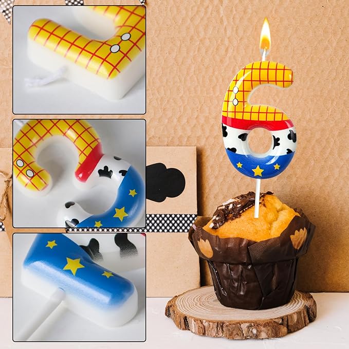 Toys Inspired Game Birthday Number Candles, Cartoon Story Number Candles, Cartoon Cake Decorations, Birthday Decoration Supplies, Suitable for Boys and Girls Party Celebrations (6)