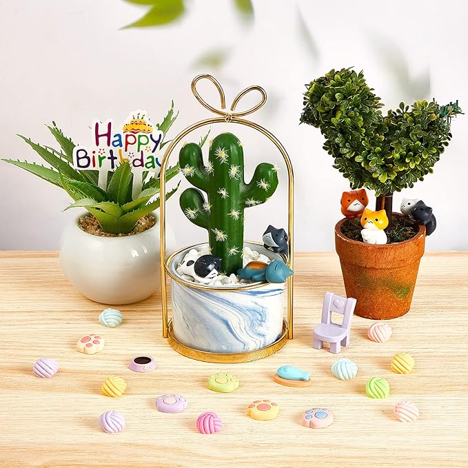 26 Pcs Cat Cake Topper Cute Figurines Happy Birthday Paw Cake Toppers Party Decoration Mini Set for Birthday Party Garden Home Shower Supplies(Vivid Cat)