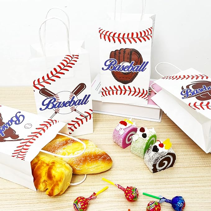 gisgfim 16 Pieces Baseball Party Favor Snack Bags Baseball Theme Birthday Goodie Treat Paper Bags Sports Party Supplies Decorations for Baby Shower Birthday Gifts