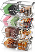 Yerliker 8 Pcs Clear Plastic Storage Bins with Lids Stackable Pantry Storage Organizer Kitchen Cabinet Organizers Ideal Containers for Coffee Pod Tea Sugar Bag Cabinet Home (Extra Large)