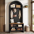 Tribesigns Arched Hall Tree with Bench and Shoe Storage, 70.87" H Tall Coat Rack with Shoe Bench, 4-in-1 Entryway Coat Rack with 4 Hooks & Storage Cubbies, for Mudroom, Hallway, Bedroom, Black＆ Brown