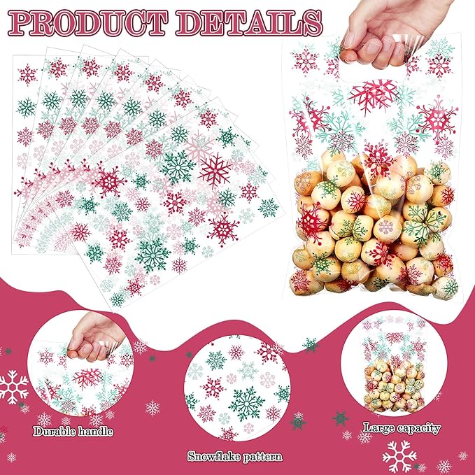 Pasimy 100 Pcs Treat Bags He is Risen Gift Bags Easter Party Goodie Candy Plastic Favor Pouches for Religious Theme Bible School Party Decorations Supplies(Red Green,Snowflake)