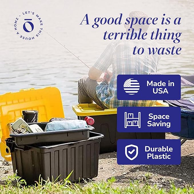 HOMZ 2-Pack Durabilt, Heavy Duty Plastic Storage Bins with Lids, 15 Gallon, Black/Yellow - Stackable Container Boxes for Home, Attic, and Garage Organization