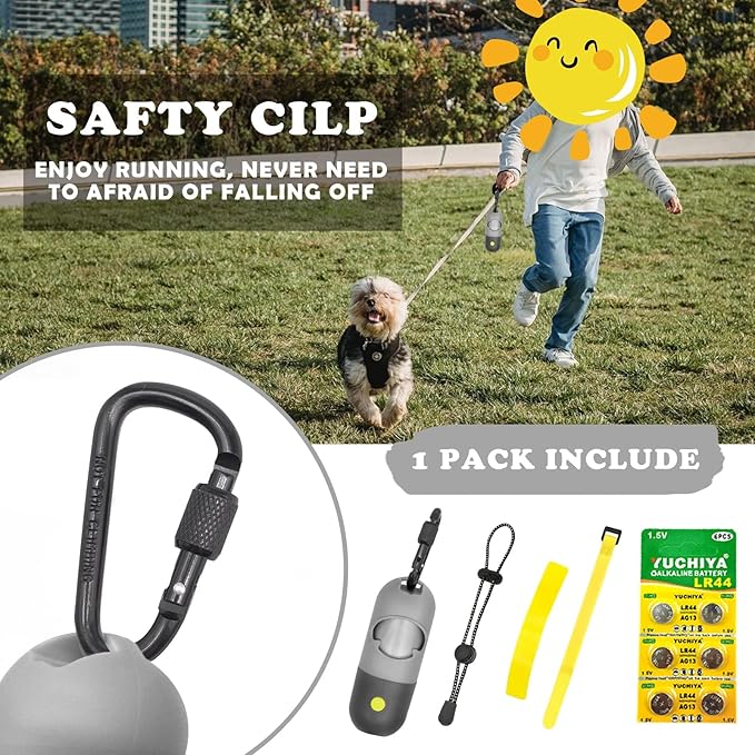Dog Poop Bags Holder with LED Flashlight|Pet Waste Bags Dispenser for Leash|Doggie Potty Bags Container with Leak-proof Pet Trash Bags and Accessories (2 Holders 30 Bags, Grey and Black)