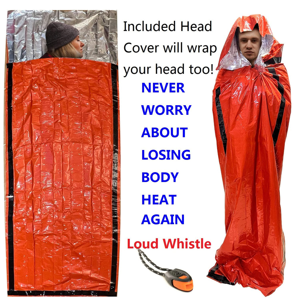 Emergency Sleeping Bag Survival Bag 2 Pack | Survival Bivy Sack | Portable Blanket Survival Gear Bivvy Thermal Sleeping Bag Camping