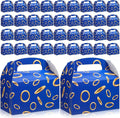 Marspark 36 Pack Blue with Gold Ring Party Favor Treat Boxes with Handles Theme Paper Goodie Candy Gift Gable Boxes for Video Game Birthday Party Decorations(Blue and Golden)