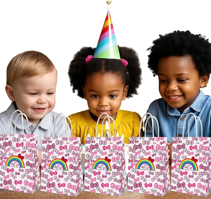 Leifyson 20pcs Pink Paper Gift Bags with Bows | Birthday Party, Wedding, Baby Shower & Holiday Favor Decorations | Eco-Friendly Stationery Supplies