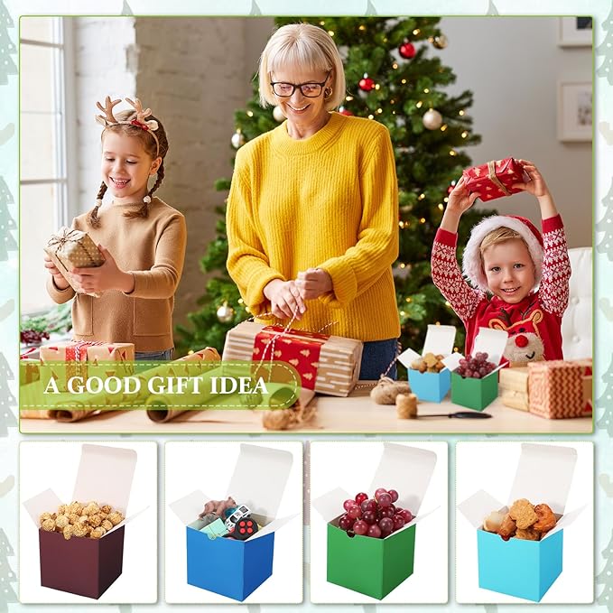 Zhehao 48 Pack Colorful Gift Boxes Small Cardboard Gift Boxes with Lids Bulk 4 x 4 x 4 Inch Square Kraft Cube Paper Box Assemble for Candles Wedding Presents Easy Birthday