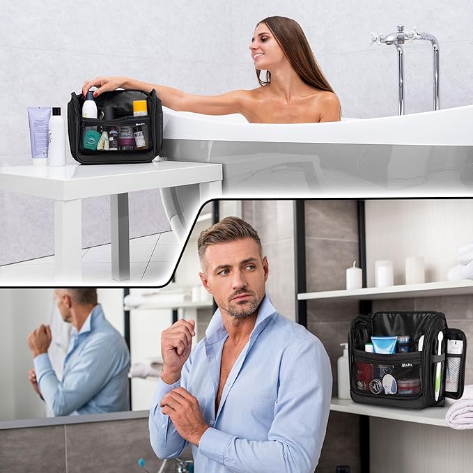 Travel Toiletry Bag for Men and Women - (10.6”x10.6”x3.2”) Large Hanging Toiletry Organizer - Waterproof Hygiene Bag with Metal XXL Swivel Hook, with Sturdy Zippers and 19 Compartments for Toiletries