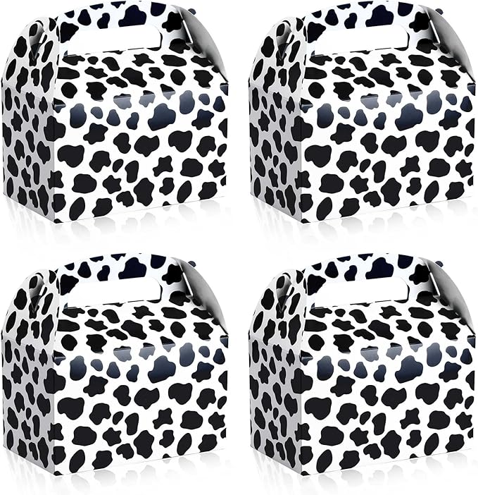 Epakh 24 Pack Cow Party Favor Treat Boxes Candy Treat Present Boxes Cow Print Gift Bags Farm Goodie Boxes for Birthday Wedding Party Supplies Decoration Baby Shower