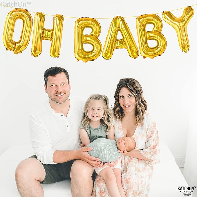KatchOn, Gold Oh Baby 10pc Balloon - 16 Inch for Gender Reveal, Baby Shower Decorations, Backdrop Sign, Gold Letter Balloons
